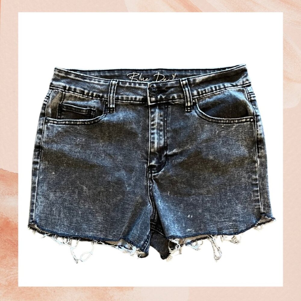 Blue Desire Black Acid Wash Cut-Off Denim Shorts